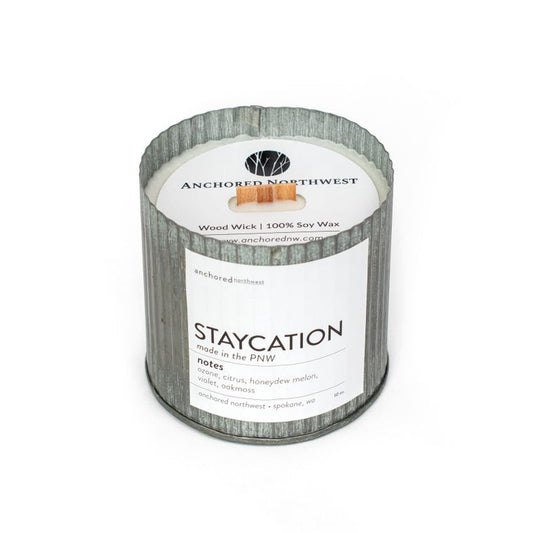 Staycation Rustic Vintage Wood Wick Candle